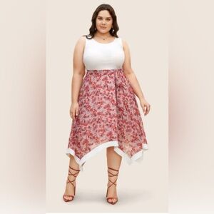 NWT Floral Asymmetrical midi white trim Skirt midi dress 3X 🌹 RARE  BG 07